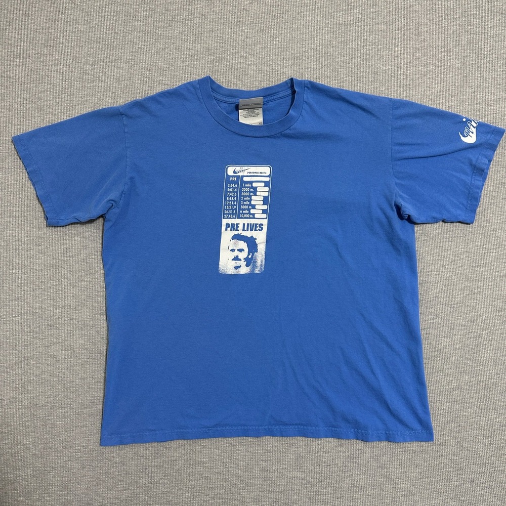 Nike Pre Lives Steve Prefontaine Running Graphic T-Shirt Blue Mens Size Medium